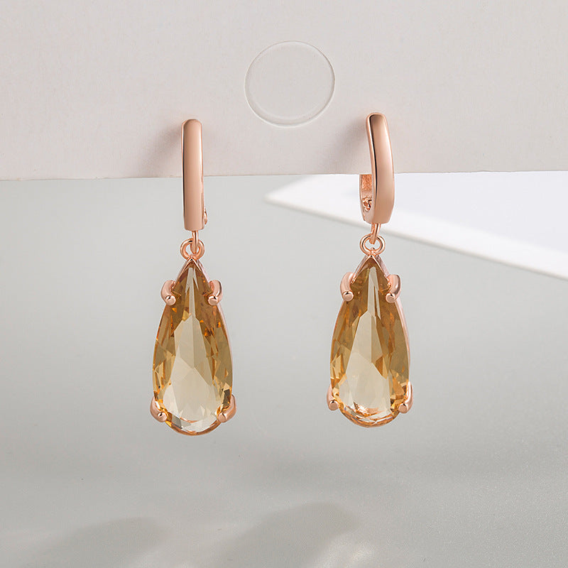 14K Gold Drop-shaped Champagne Gold Earrings For Women