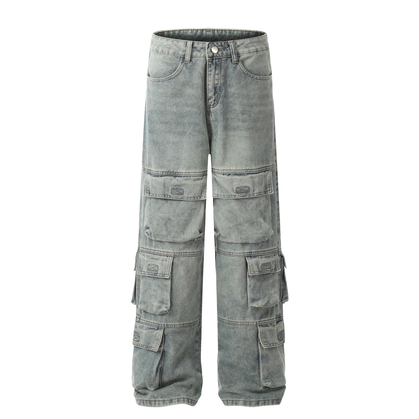 Street Heavy Washed Multi-pocket Casual Jeans Men