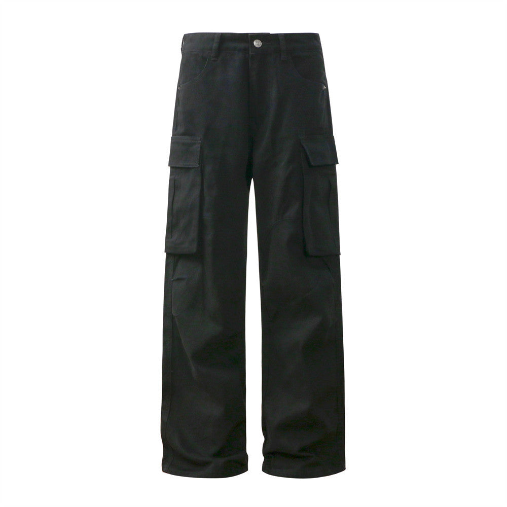 Men's Pleated Solid Color Loose Multi-pocket Workwear Trousers