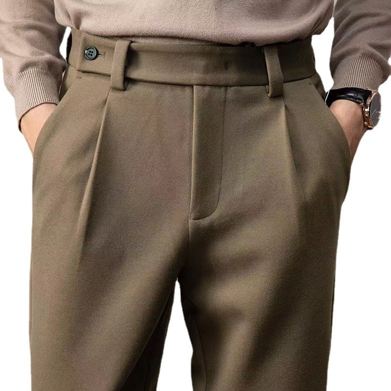 Wool Loose Straight Brushed Casual Trousers