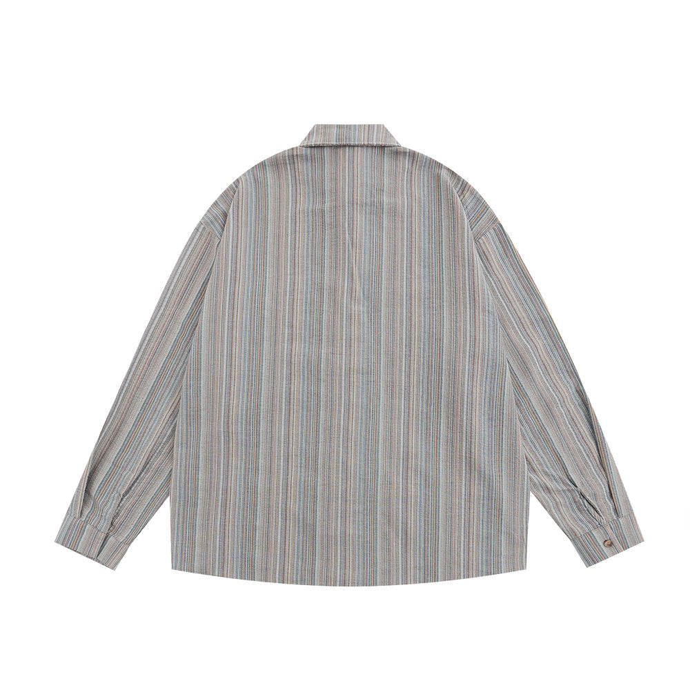 Vertical Striped Long Sleeve Shirt Loose Casual Trendy American Cardigan Top