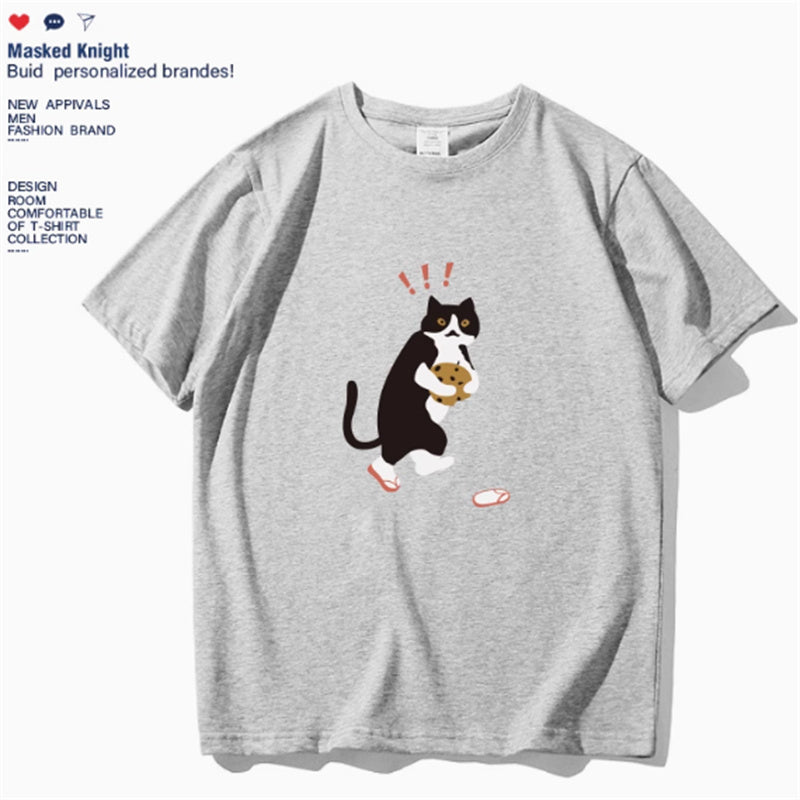 Cat Printing Short Sleeve Casual Round-neck Short Sleeve