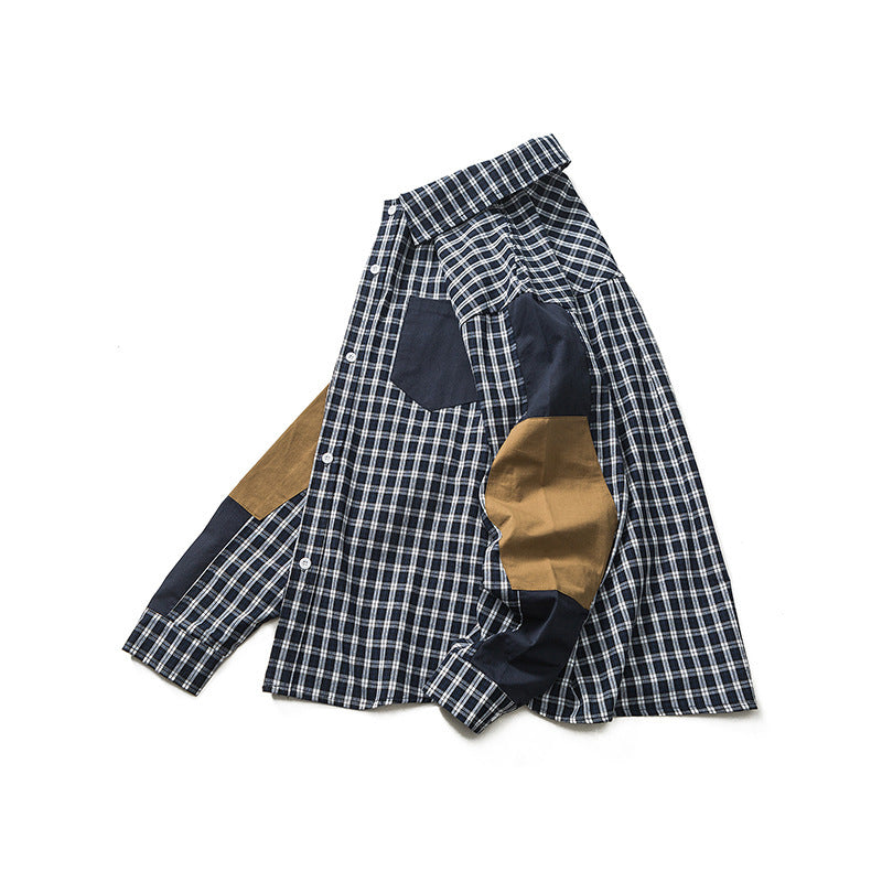 Color Contrast Patchwork Plaid Lapel Shirt