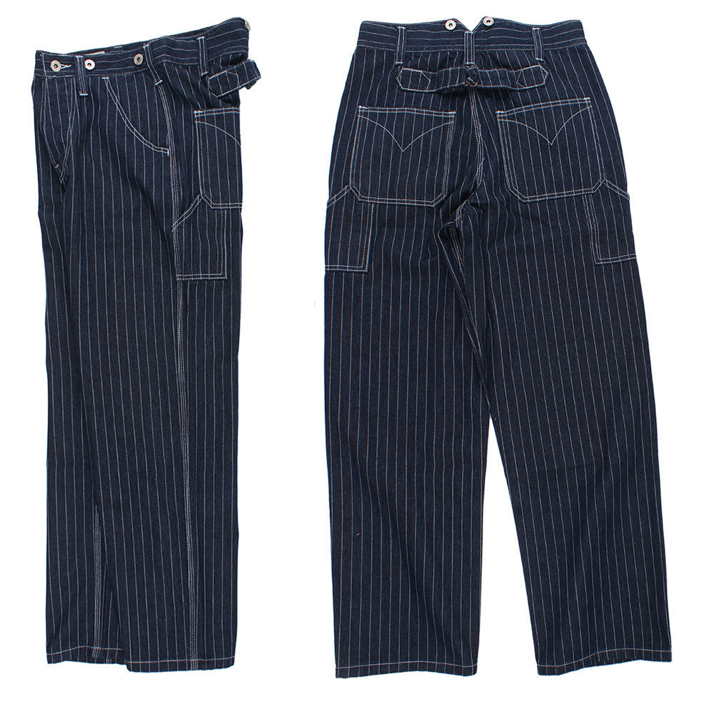 Striped Denim Loose Railway Overalls