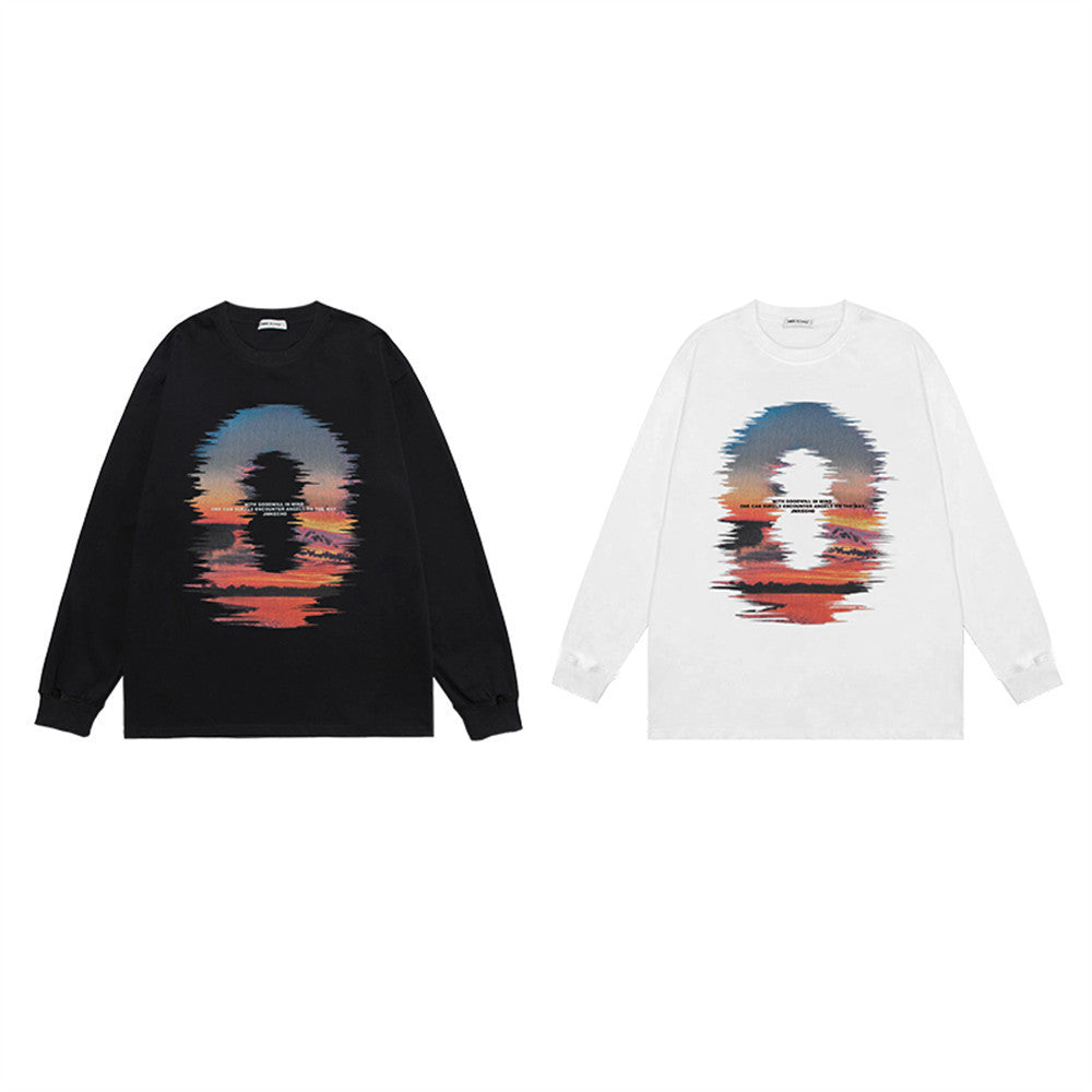 Sunset Reflection Printed Loose Sweatshirt Men