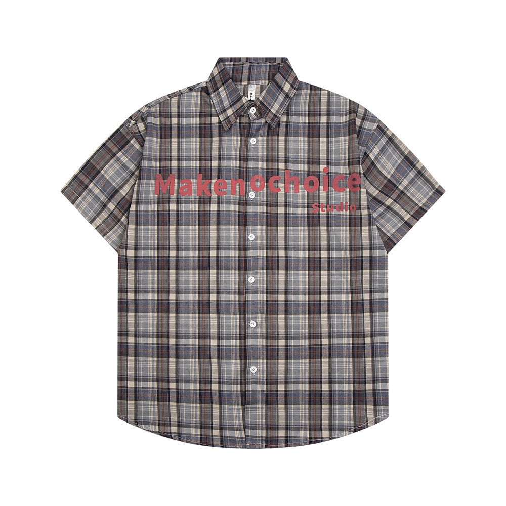 Personality Short Sleeve Plaid Shirt Men