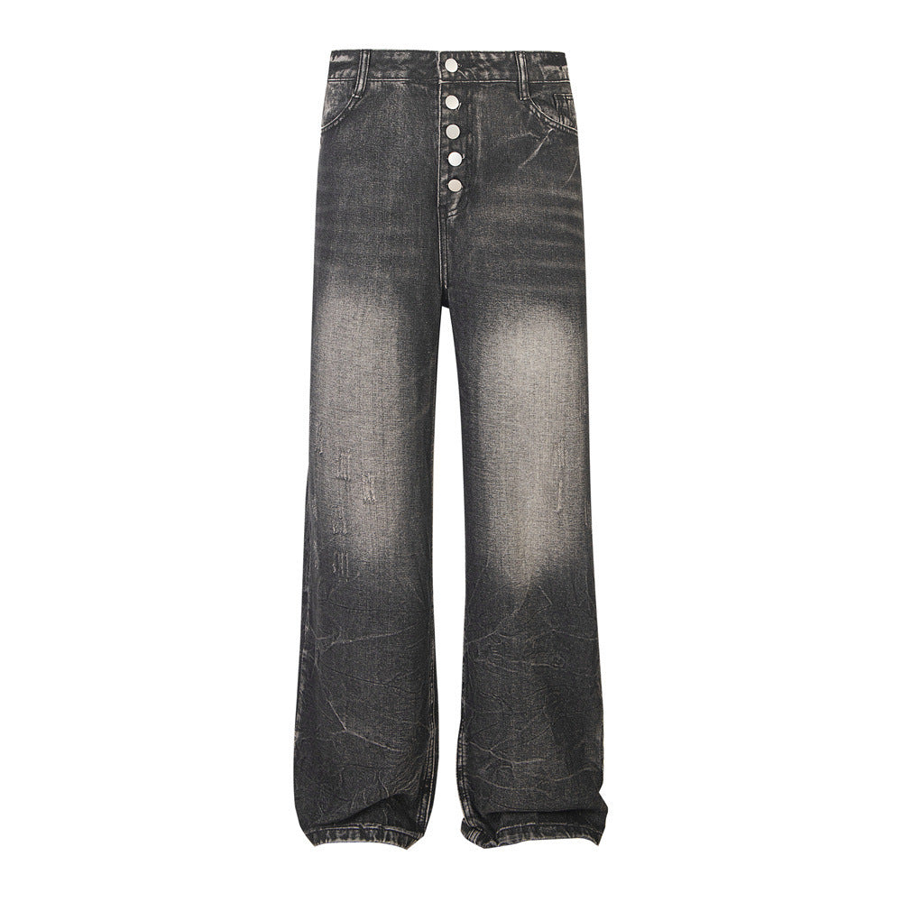 Worn Denim Wide Leg Mop Pants Men