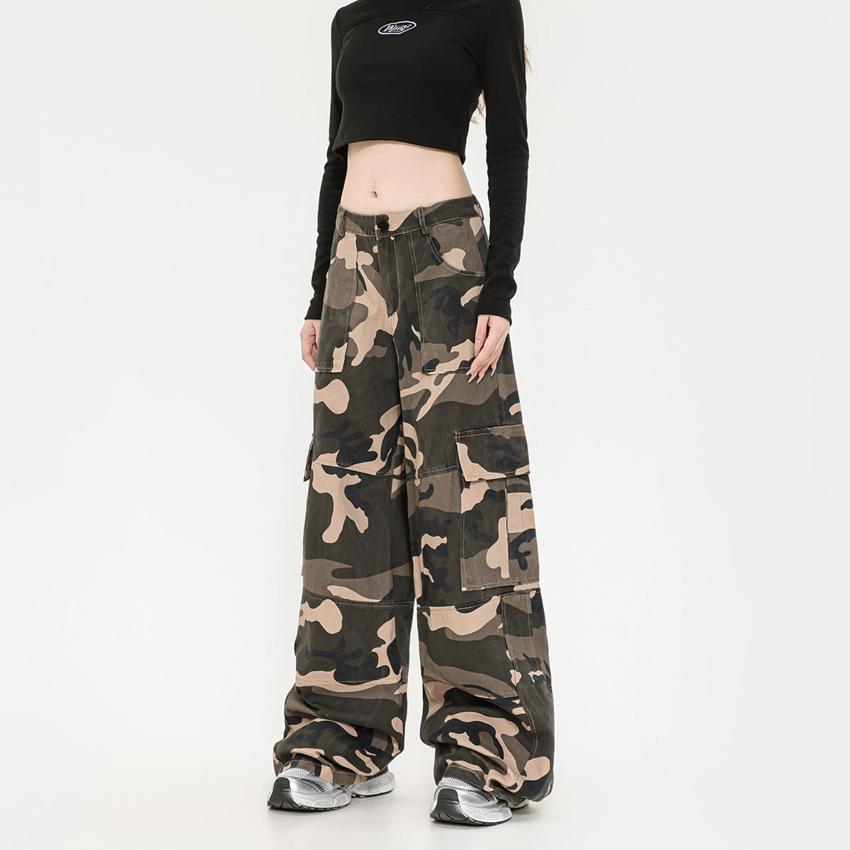 Retro Straight Cargo Camouflage Pants