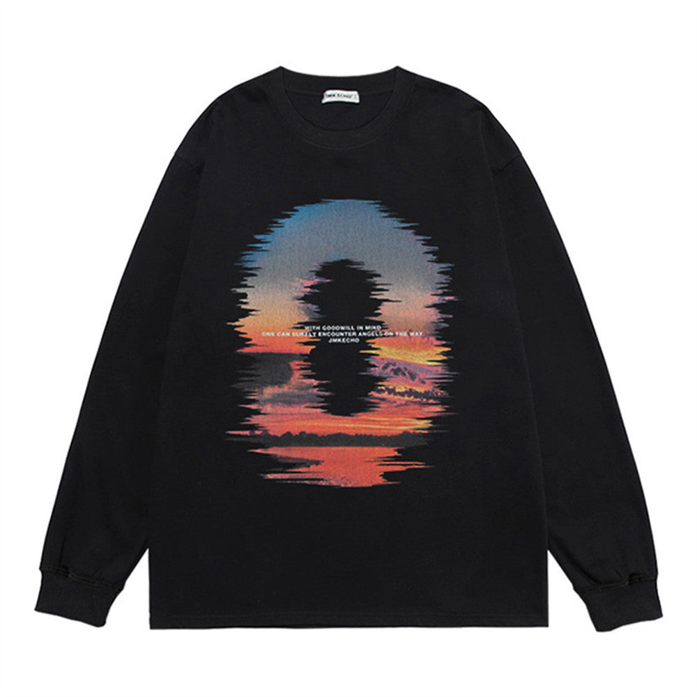 Sunset Reflection Printed Loose Sweatshirt Men