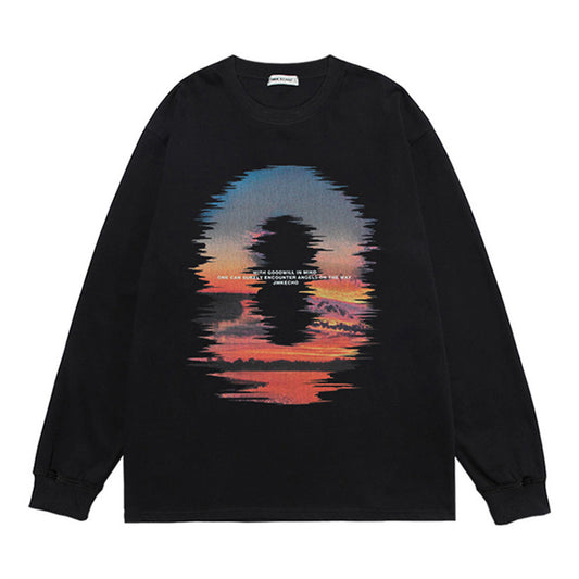 Sunset Reflection Printed Loose Sweatshirt Men