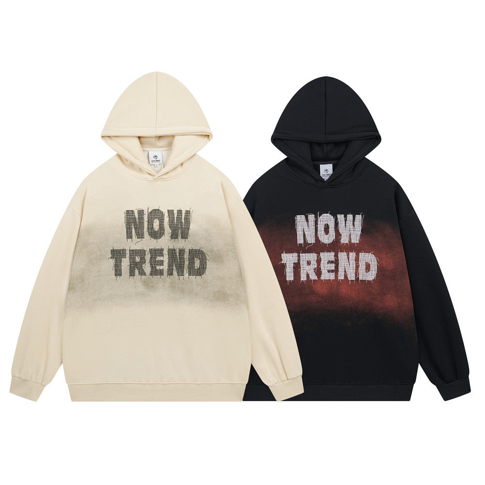 Inkjet Letters Embroidered Brushed Hoodie