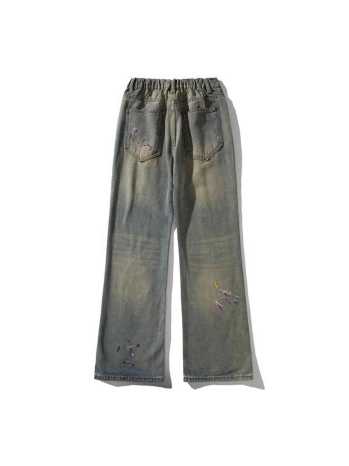 Retro Washed Embroidery Worn Jeans