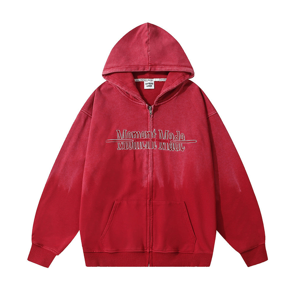 Inkjet Gradient Letter Hooded Jacket Men