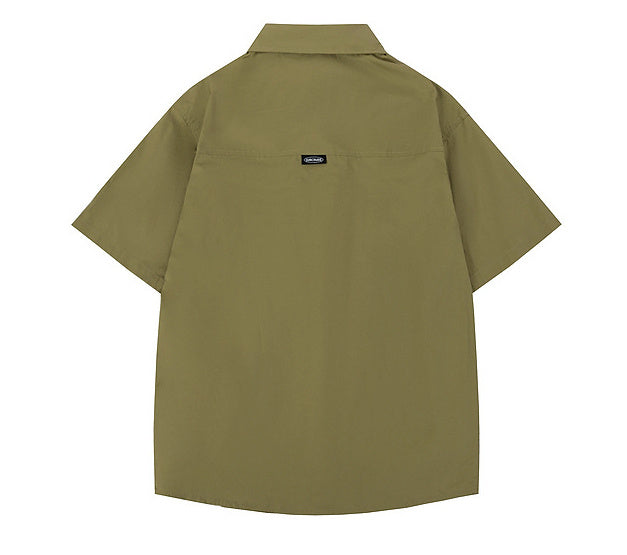 Striped Army Green Short Sleeve Shirt