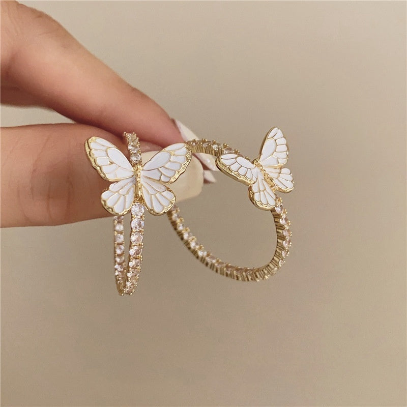 Oil Dripping Diamond Butterfly Eardrop Earring