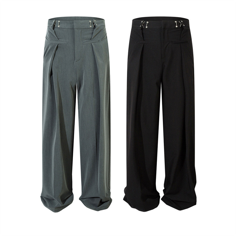 Metal Buckle Design Sense Wide-leg Draggle-tail Trousers