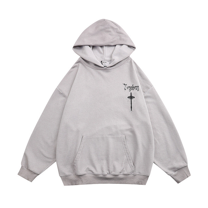 Washed-out Graffiti Cross Printed Hoodie