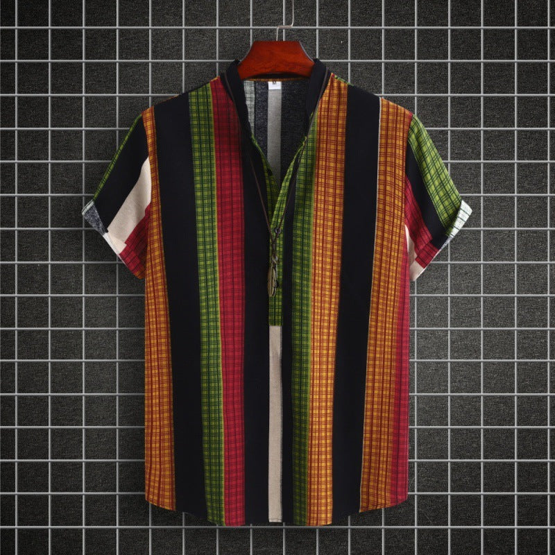 Ethnic Style Striped Cotton-linen Shirt