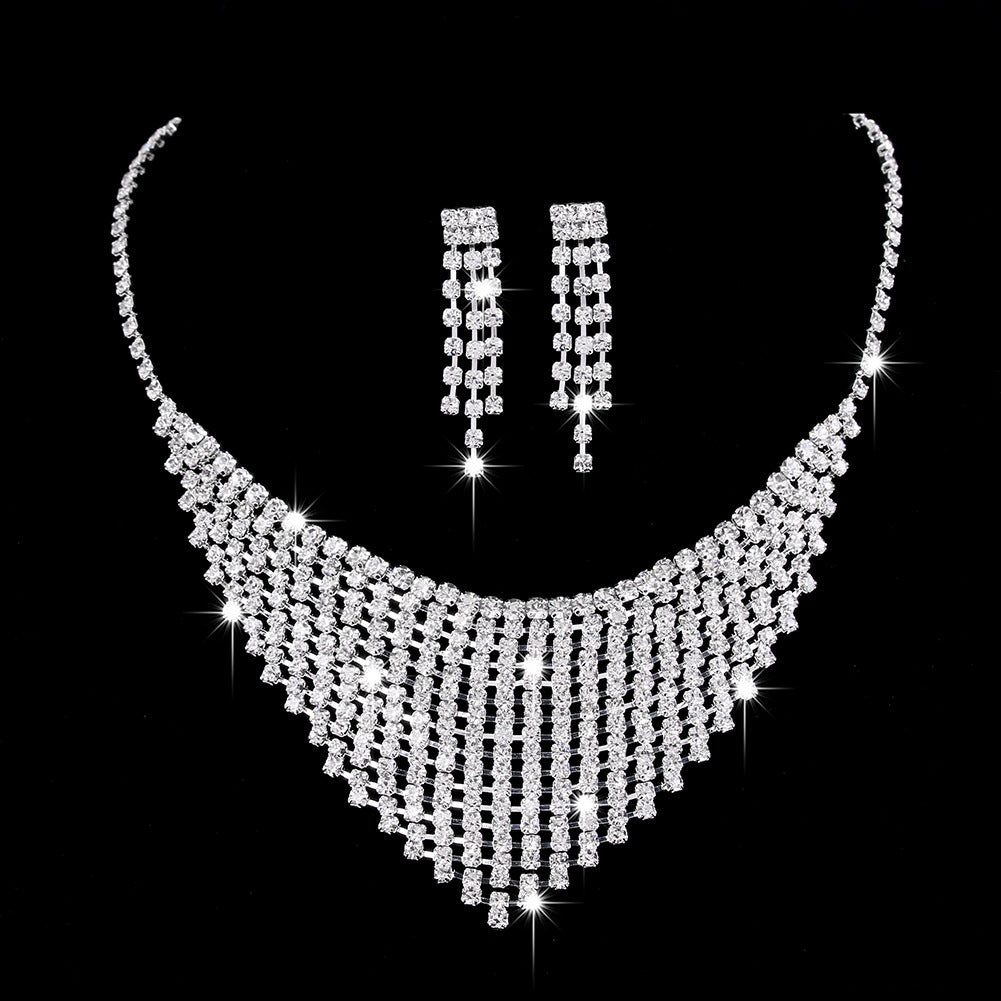 Full Rhinestone Necklace Earrings Jewelry Set