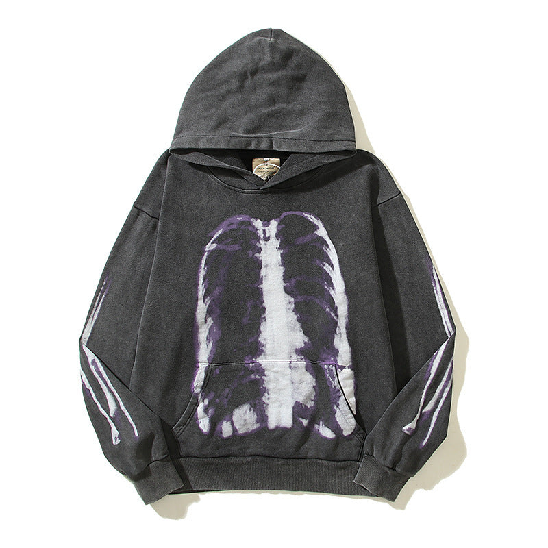 Vintage Distressed Skull Bone Hooded Sweater