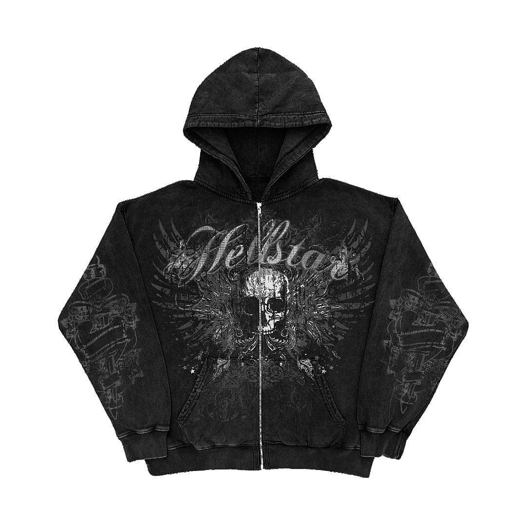 Female American Skeleton Printed Zipper Hoodie