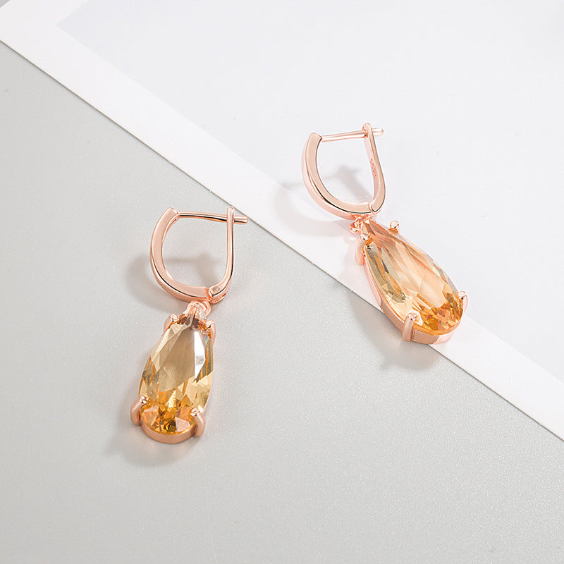 14K Gold Drop-shaped Champagne Gold Earrings For Women