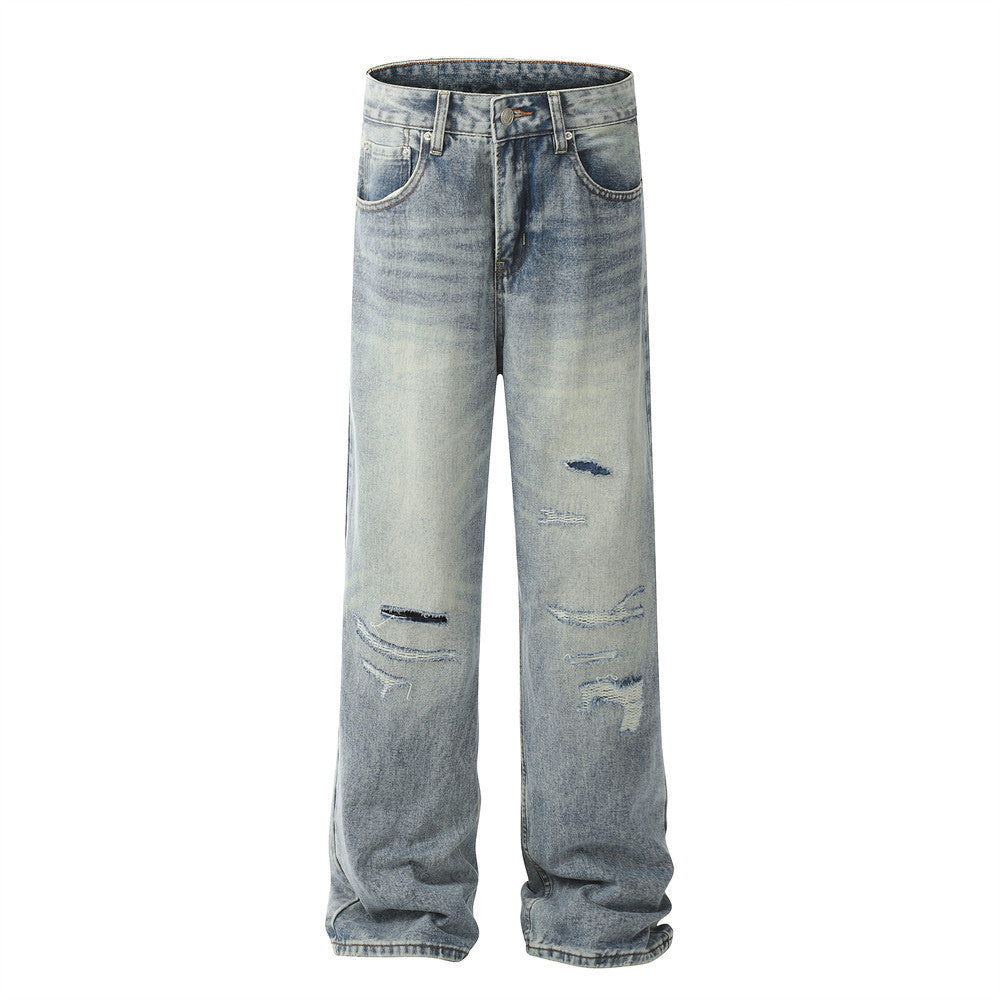 Retro Punk Ripped Straight Jeans For Men