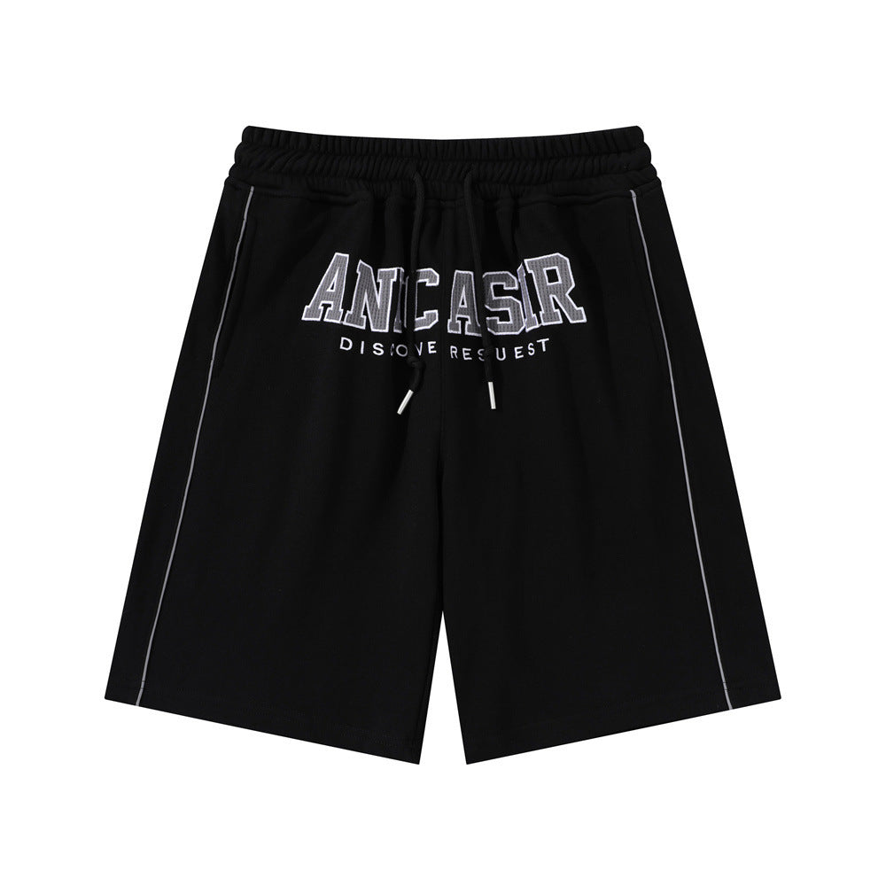 Letter Embroidery Loose Short Sweatpants Men