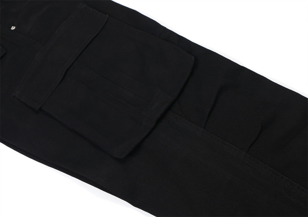 Men's Pleated Solid Color Loose Multi-pocket Workwear Trousers