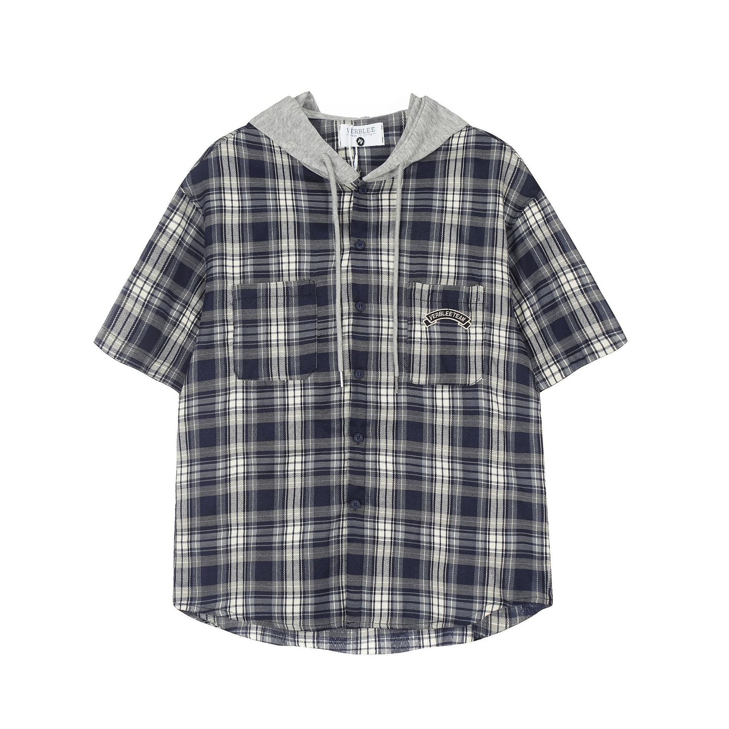 Fashion Plaid Hooded Short Sleeve Shirt Men