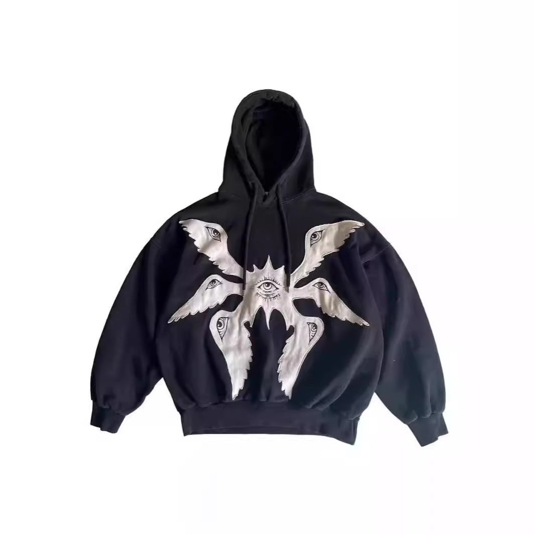 Patchwork Devil Pattern Loose Pullover Hoodie