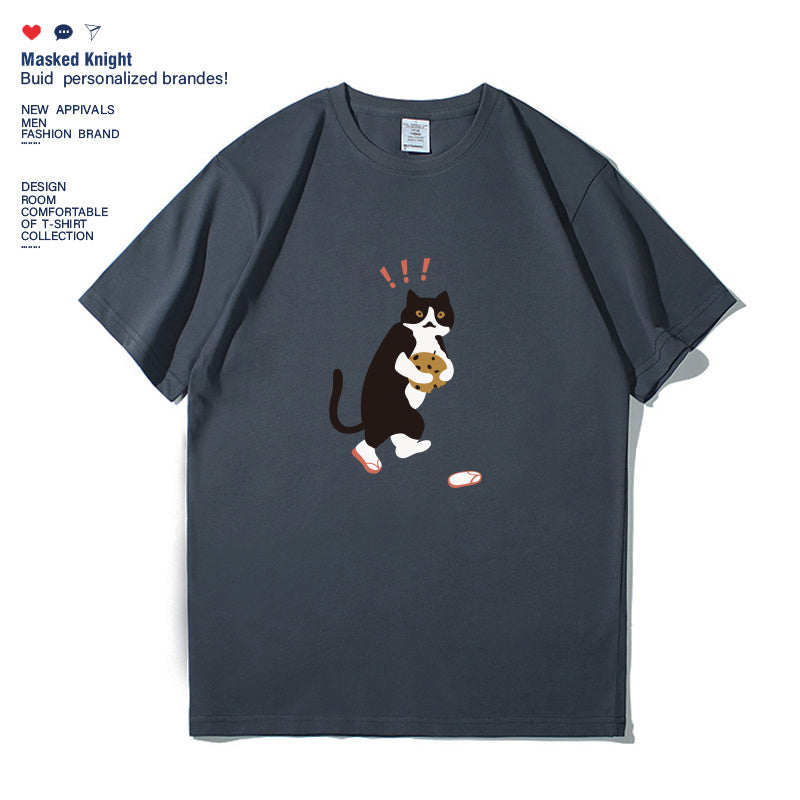 Cat Printing Short Sleeve Casual Round-neck Short Sleeve