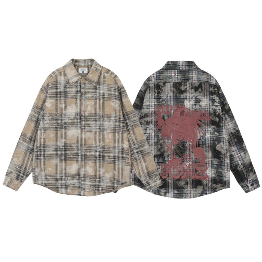 Autumn New American Retro Dirty Printed Plaid Shirt