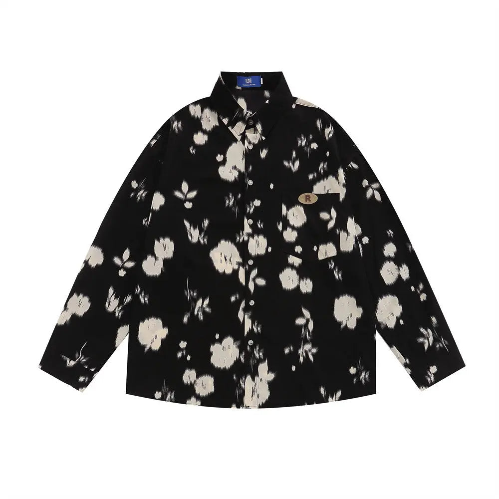 Floral Print Long Sleeve Shirt Fashion Casual Loose Lapels Top