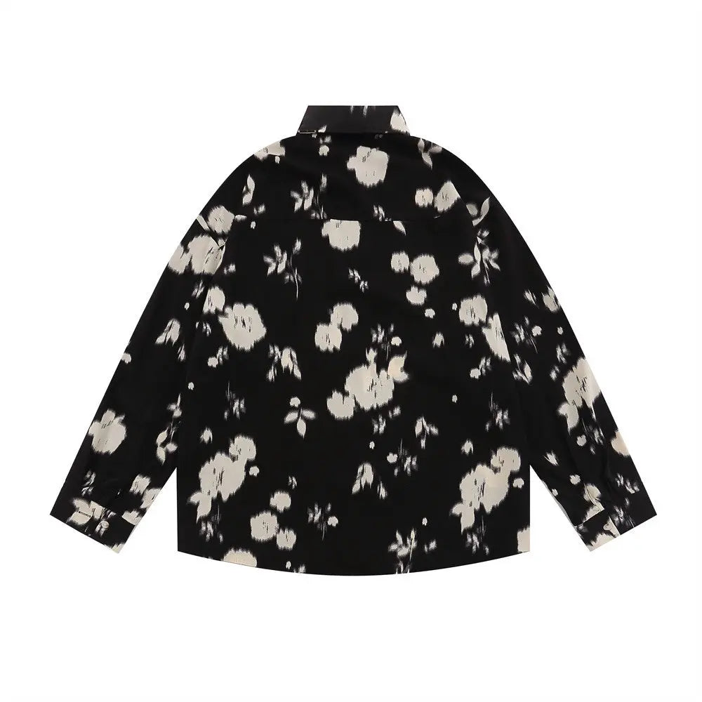 Floral Print Long Sleeve Shirt Fashion Casual Loose Lapels Top