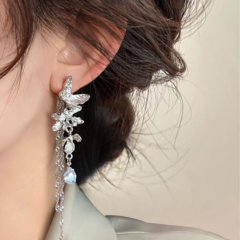 Dual-wear Butterfly Tassel Earrings Flower Earrings For Women