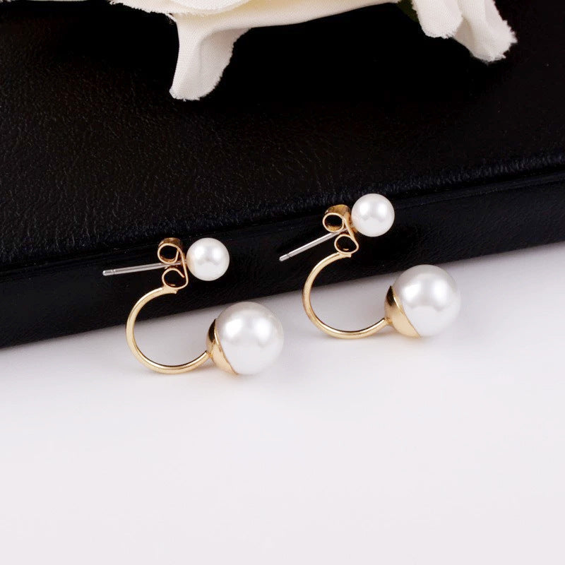 Simple Temperament Back Hanging Pearl Titanium Steel Ear Studs Women