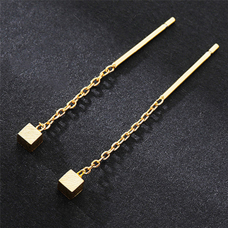 Fashion Minimalist Geometric Small Square Chain Hanging Earrings