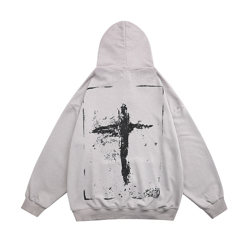 Washed-out Graffiti Cross Printed Hoodie