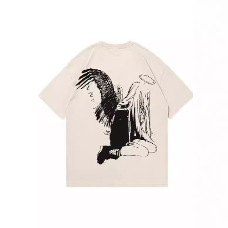 Hip Hop Men's Cartoon Angel Wings Printed T-shirt