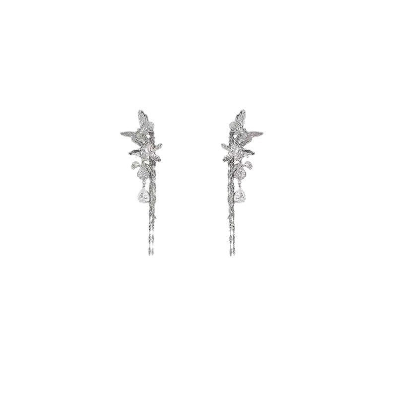 Dual-wear Butterfly Tassel Earrings Flower Earrings For Women