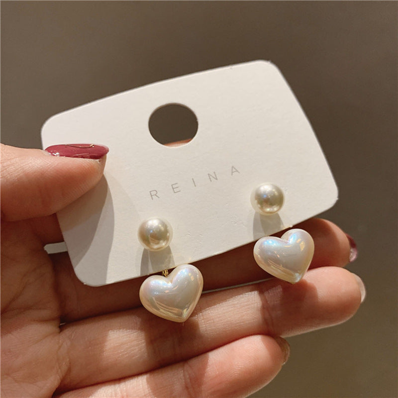 925 Silver Needle Simple Small Heart Pearl Stud Earrings