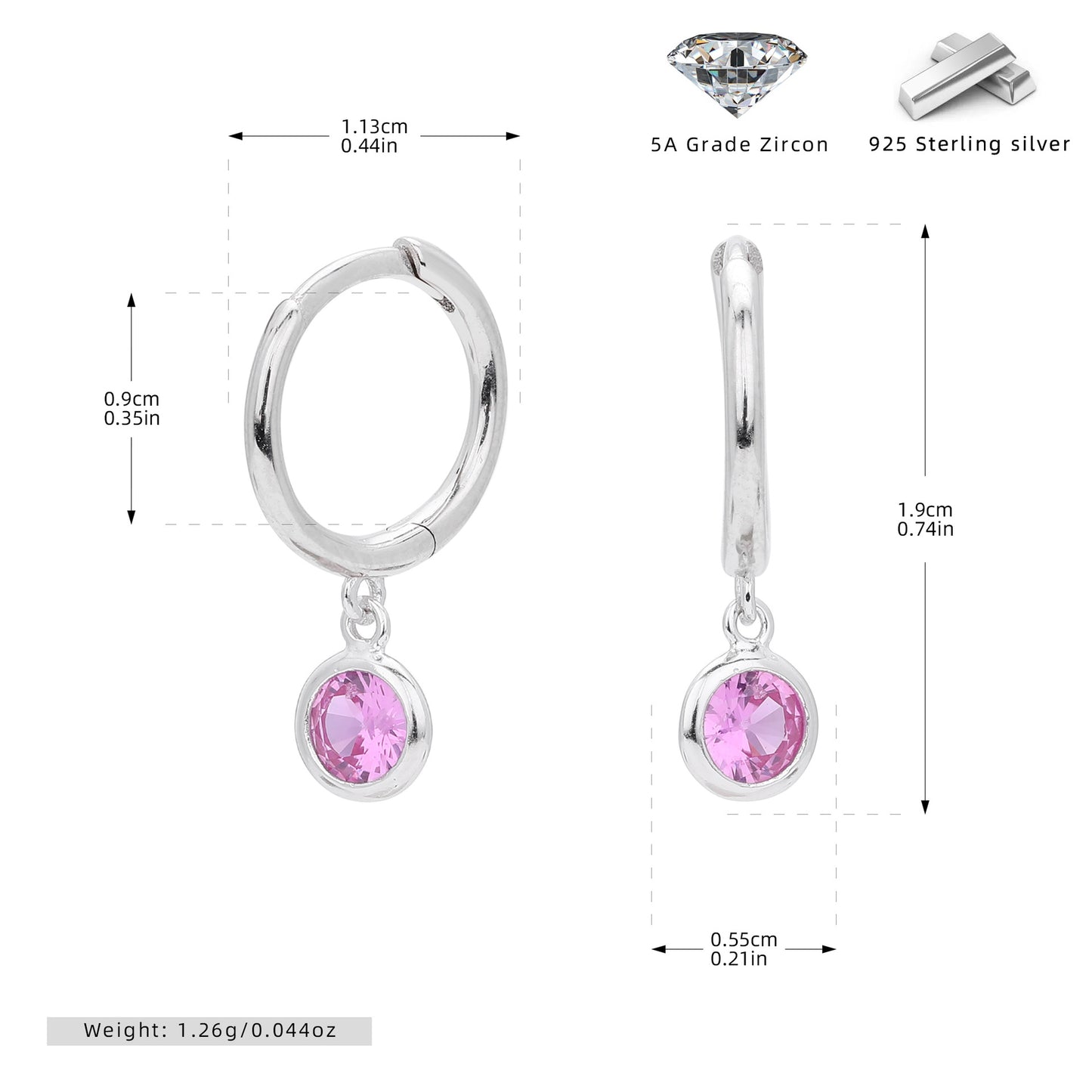 S925 Sterling Silver Twelve Birthstone Simple Round Colored Gems Earrings