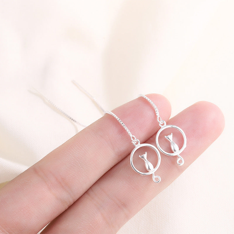 Crescent Kitty Tassel Stud Earrings Simple Women's