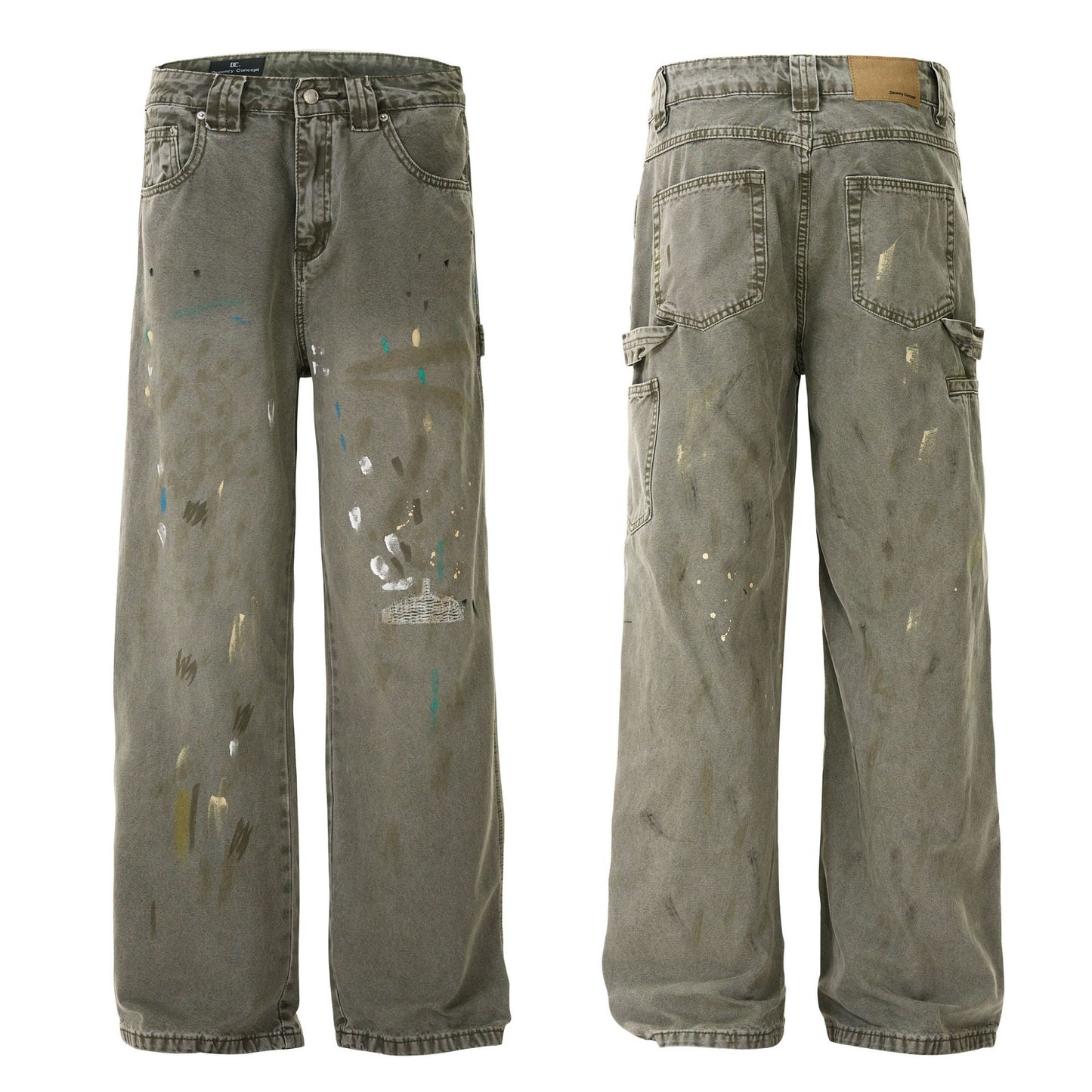 Painted Old Design High Sense Loose Denim Trousers