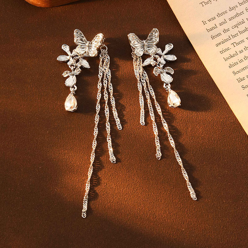 Dual-wear Butterfly Tassel Earrings Flower Earrings For Women