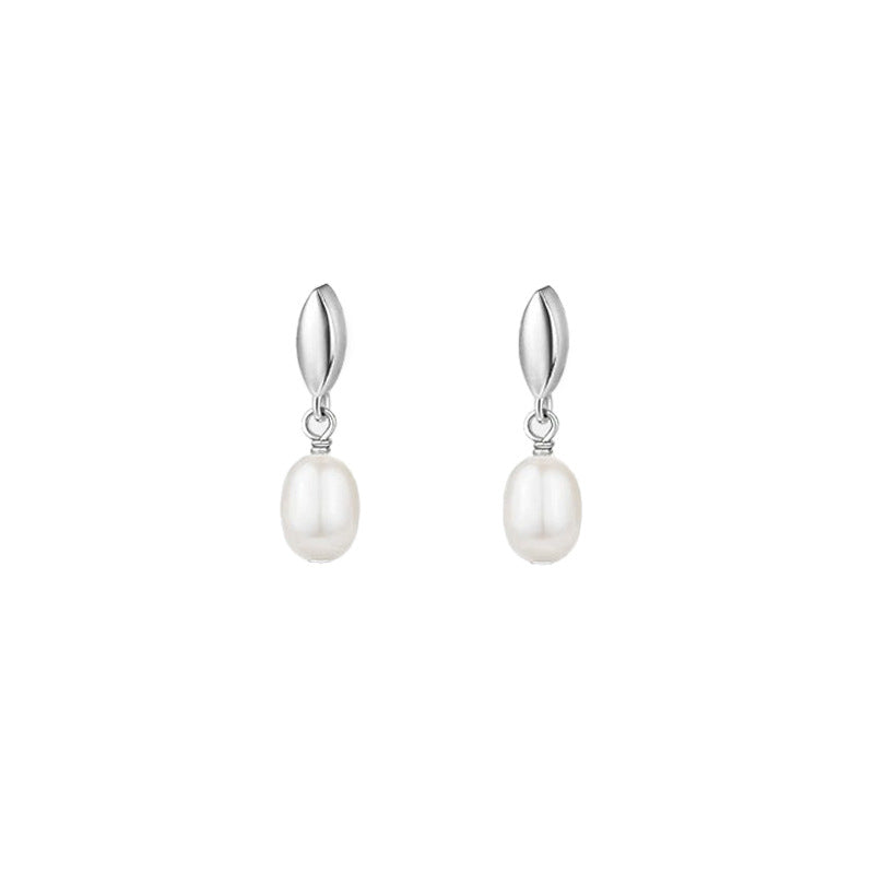 Niche S925 Sterling Silver Natural Pearl Ear Studs Women's French Retro High Sense