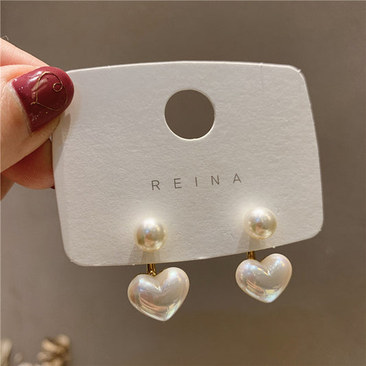 925 Silver Needle Simple Small Heart Pearl Stud Earrings