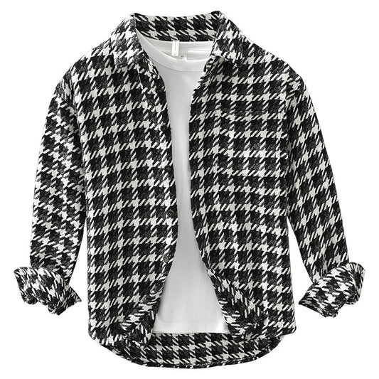 Men's Japanese Loose Plaid Casual Long-sleeved Shirt