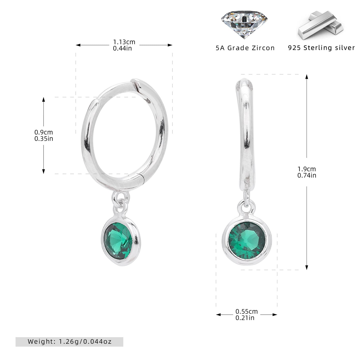 S925 Sterling Silver Twelve Birthstone Simple Round Colored Gems Earrings